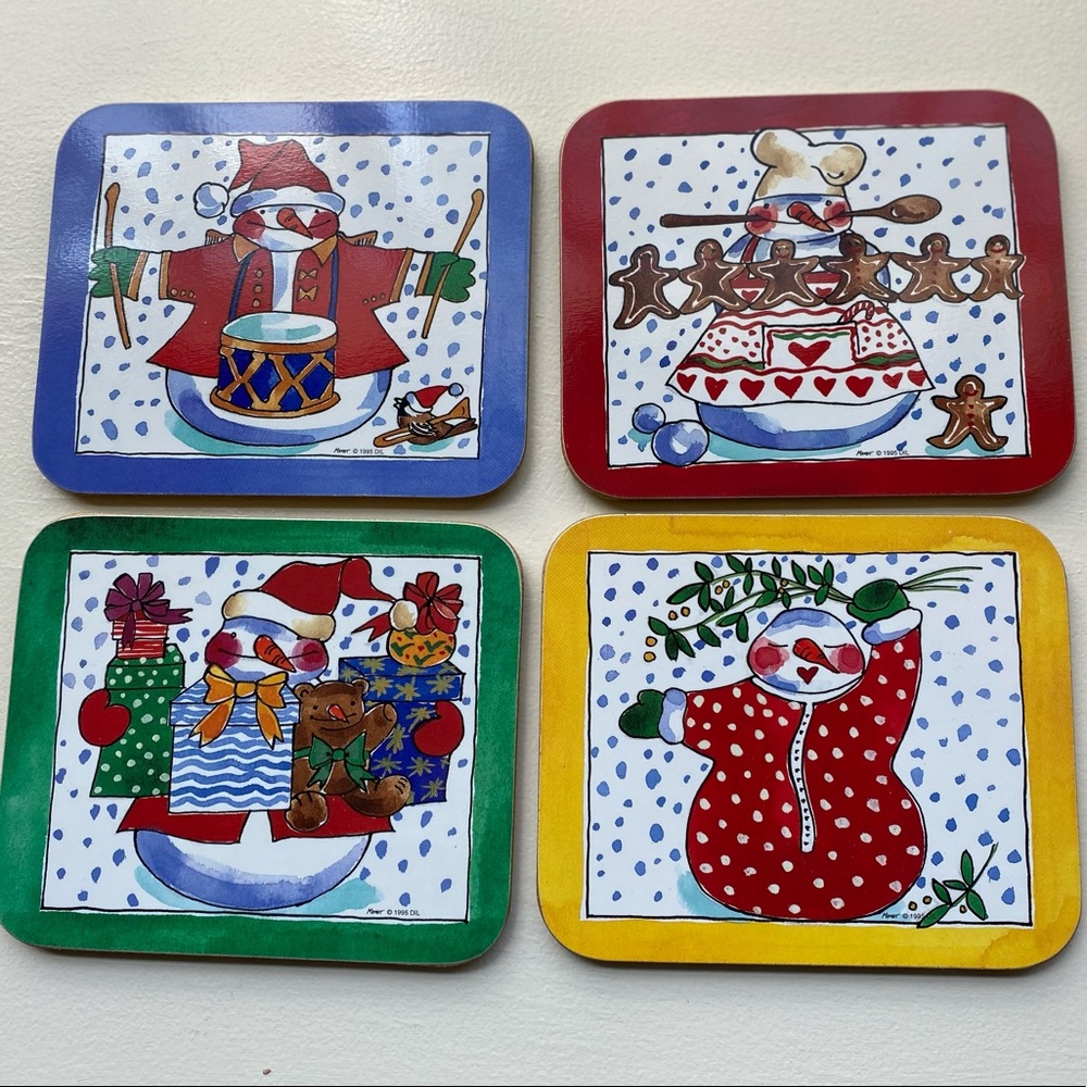 American Pennyroyal Snowman Cork-backed Coasters